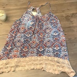 Racer back orange, blue and brown loose tank